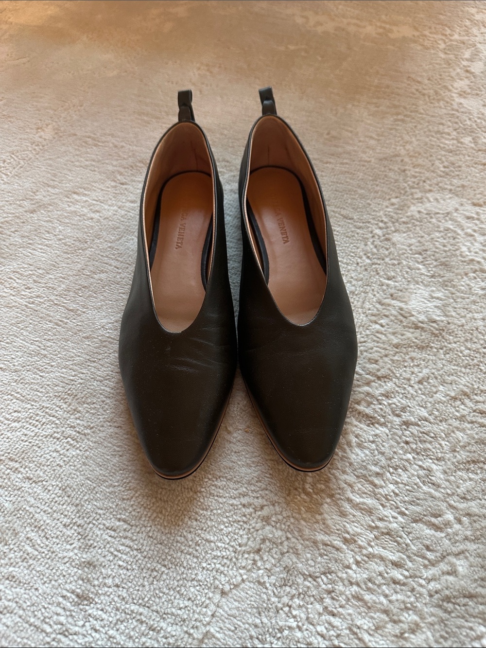 Bottega Veneta Olive Pointed Leather Slip-Ons